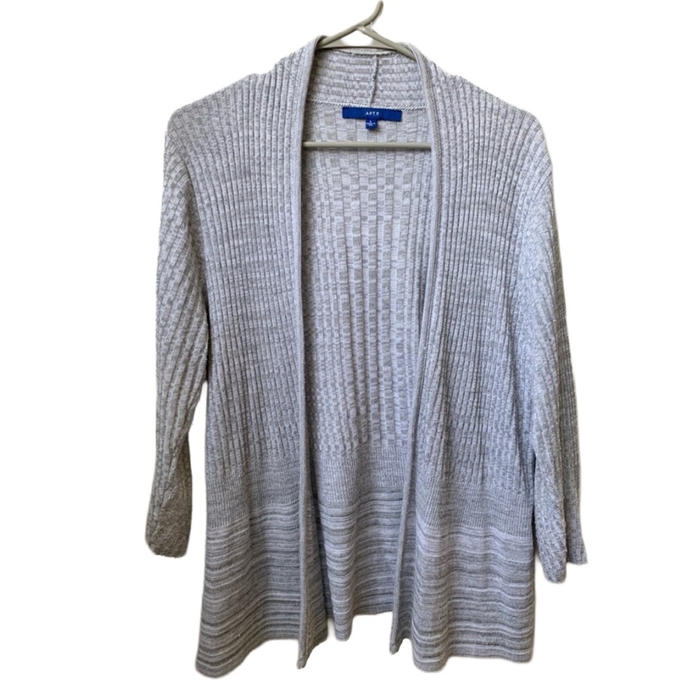 APT 9 Women’s Light Gray Ribbed 3/4 Sleeve Open Front Cardigan Sweater
